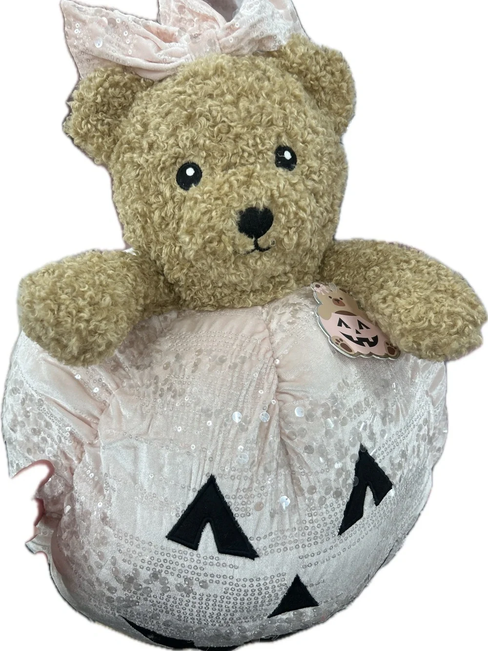 Cute Teddy Bear Pumpkin in Light Pink With Bow- Soft Cuddly Adorable